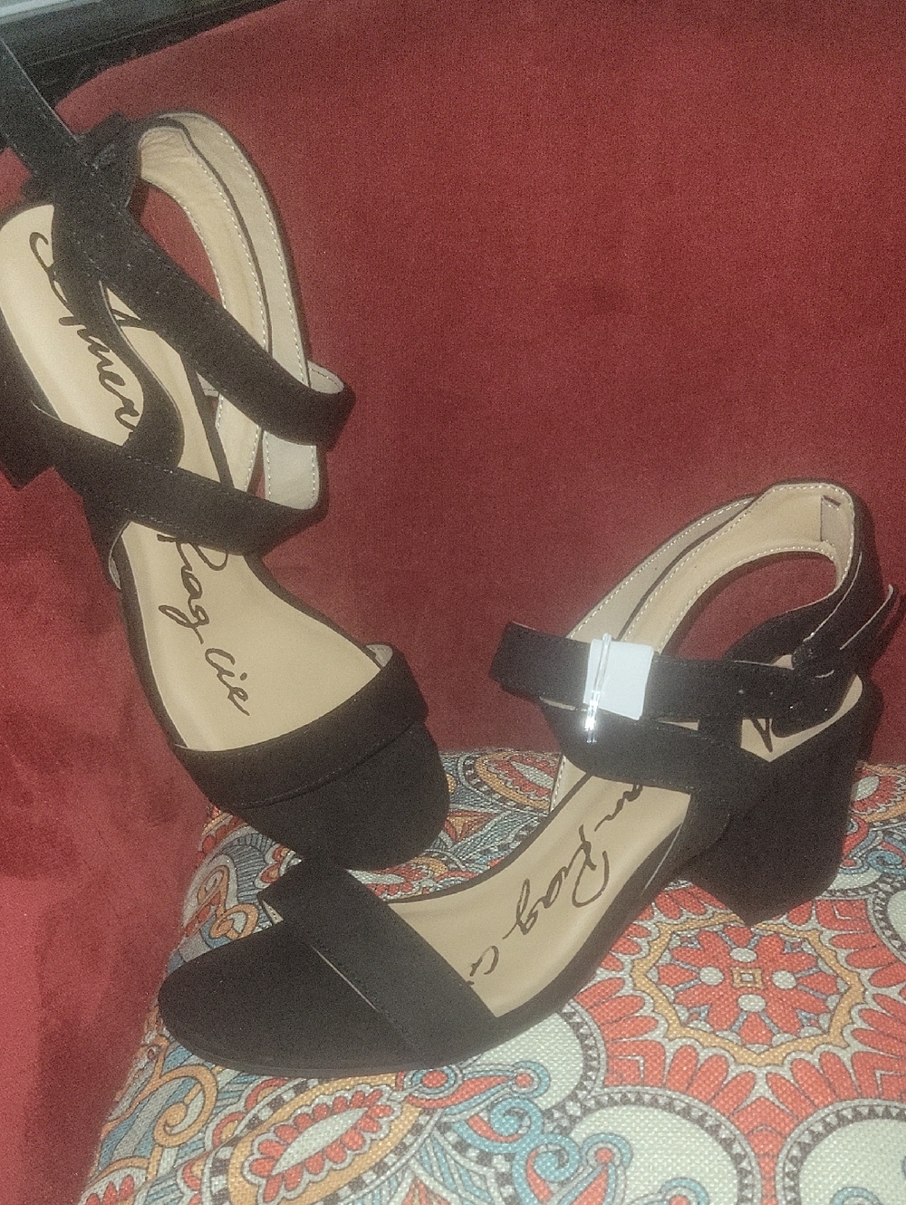 American Rag Black Suede Strappy Block Heel Sandals